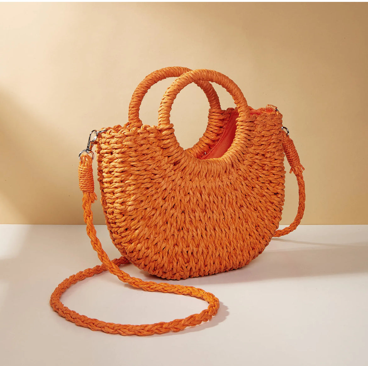 Half- moon Solid Color woven Handbag