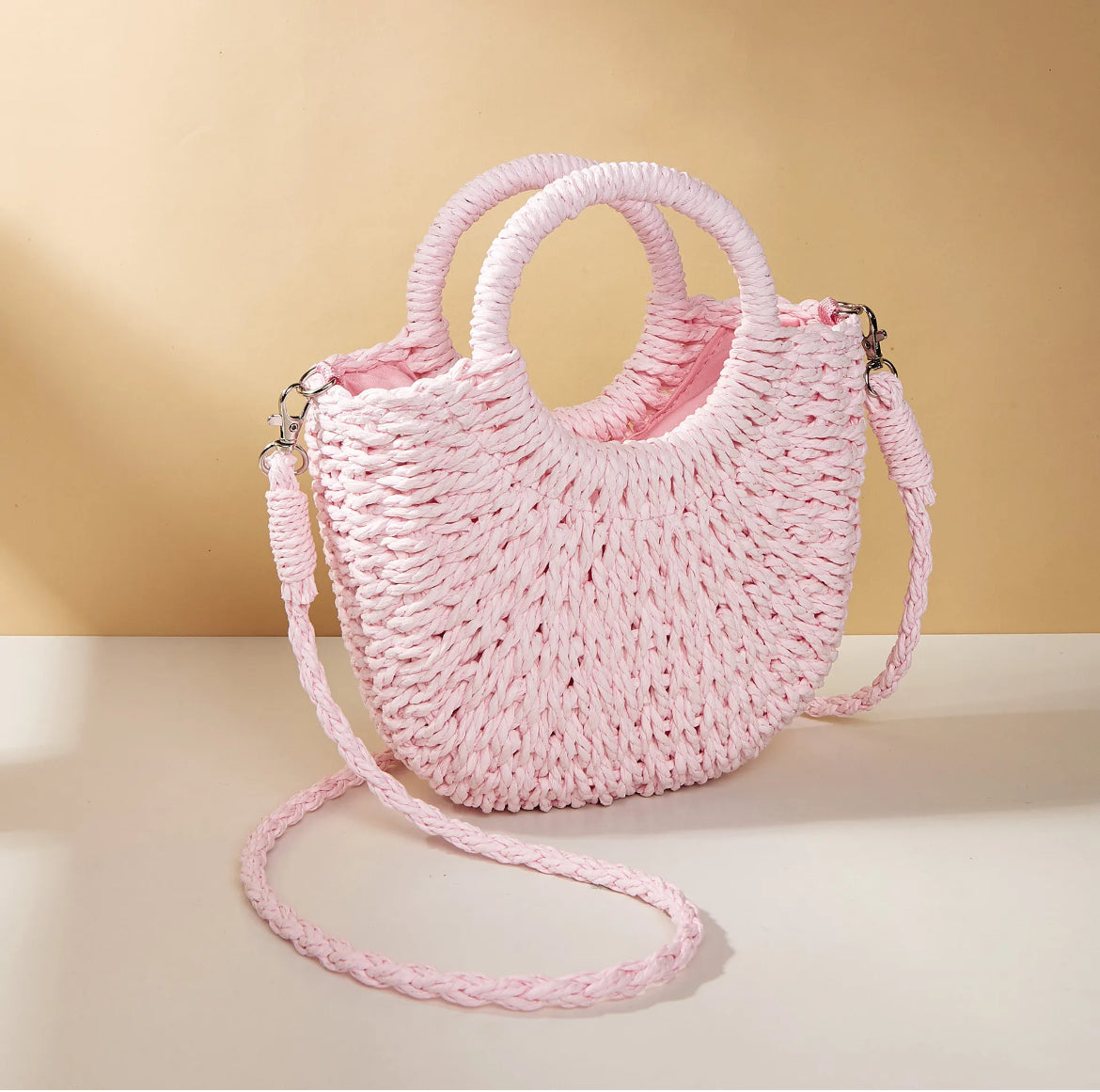 Half- moon Solid Color woven Handbag